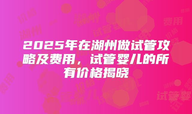 2025年在湖州做试管攻略及费用，试管婴儿的所有价格揭晓