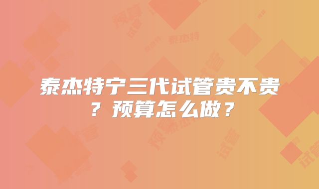 泰杰特宁三代试管贵不贵?预算怎么做?