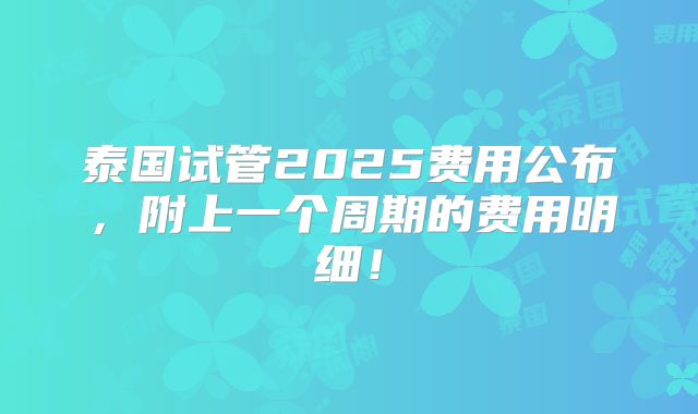 泰国试管2025费用公布，附上一个周期的费用明细！