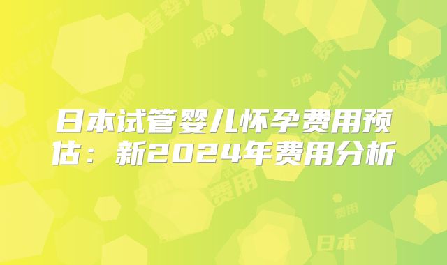 日本试管婴儿怀孕费用预估：新2024年费用分析