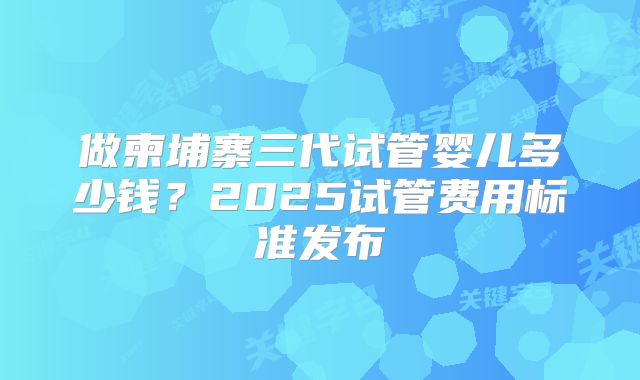 做柬埔寨三代试管婴儿多少钱?2025试管费用标准发布