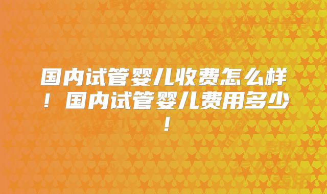 国内试管婴儿收费怎么样！国内试管婴儿费用多少！