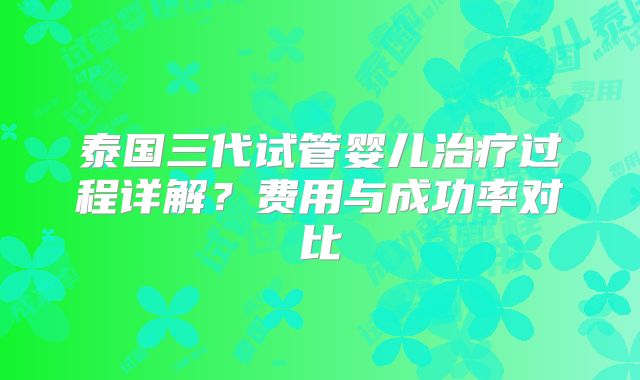 泰国三代试管婴儿治疗过程详解?费用与成功率对比