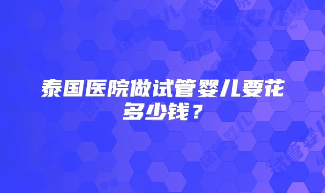 泰国医院做试管婴儿要花多少钱?