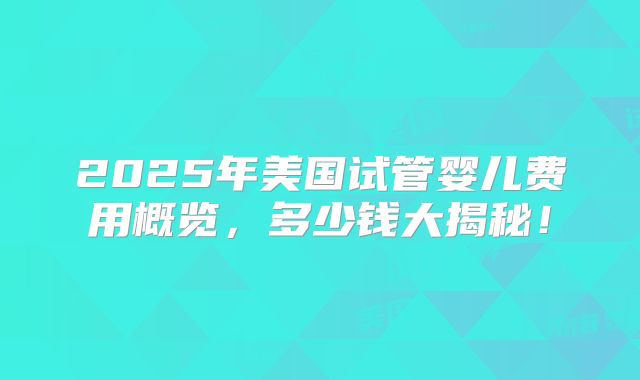 2025年美国试管婴儿费用概览，多少钱大揭秘！