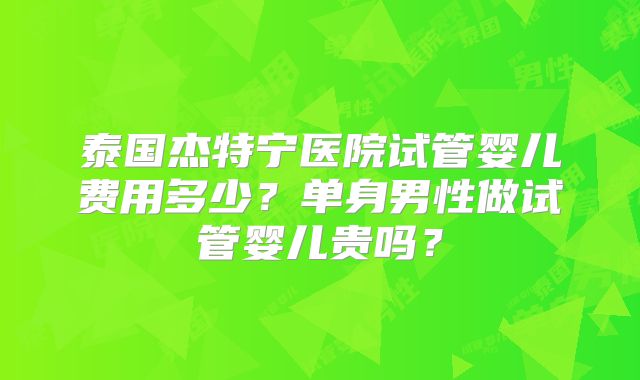 泰国杰特宁医院试管婴儿费用多少?单身男性做试管婴儿贵吗?