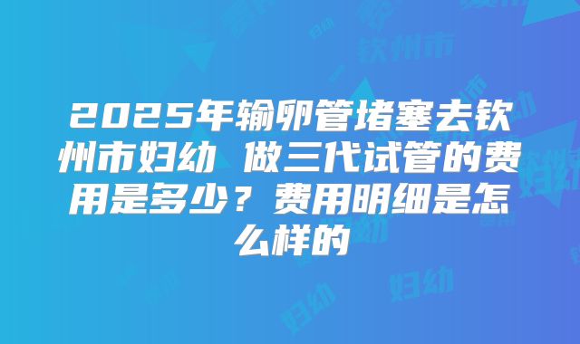 2025年输卵管堵塞去钦州市妇幼 做三代试管的费用是多少？费用明细是怎么样的