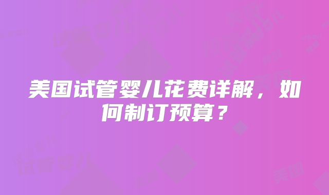 美国试管婴儿花费详解，如何制订预算？