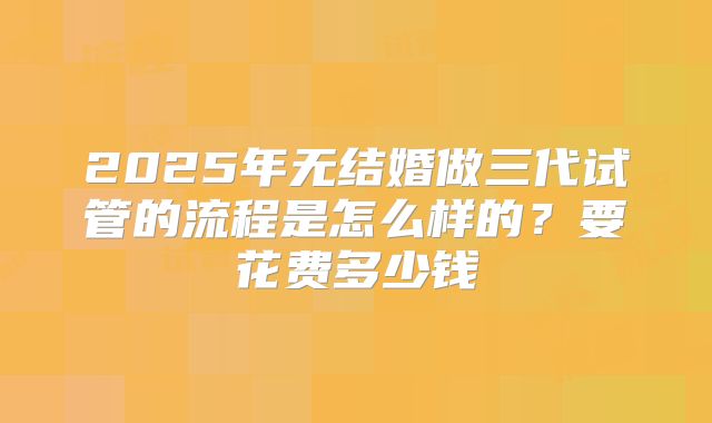 2025年无结婚做三代试管的流程是怎么样的?要花费多少钱
