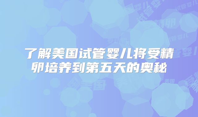 了解美国试管婴儿将受精卵培养到第五天的奥秘