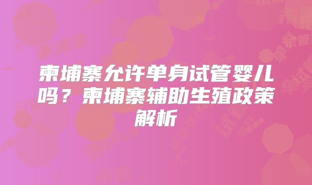 柬埔寨允许单身试管婴儿吗？柬埔寨辅助生殖政策解析