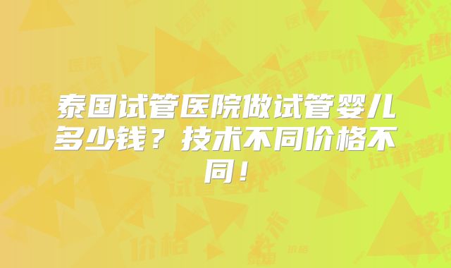 泰国试管医院做试管婴儿多少钱？技术不同价格不同！