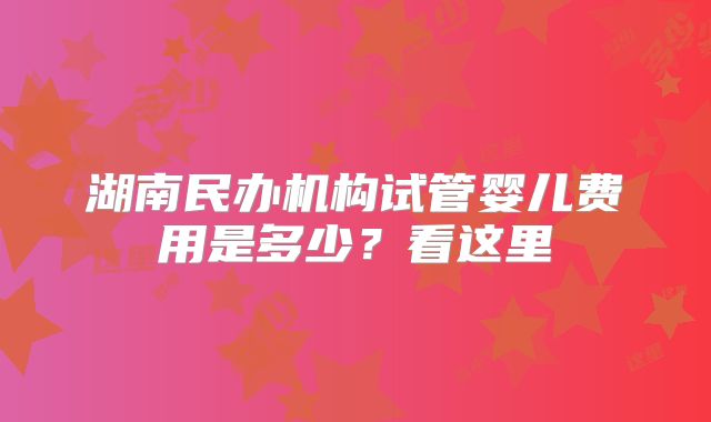 湖南民办机构试管婴儿费用是多少?看这里