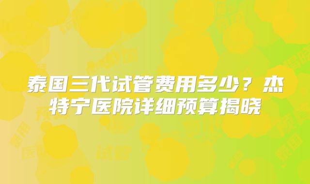 泰国三代试管费用多少?杰特宁医院详细预算揭晓