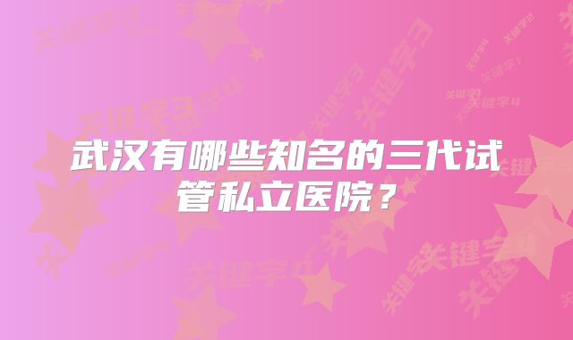 武汉有哪些知名的三代试管私立医院?