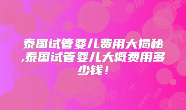 泰国试管婴儿费用大揭秘,泰国试管婴儿大概费用多少钱！