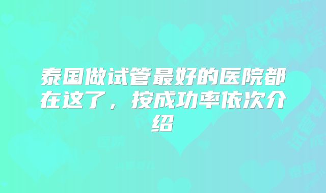 泰国做试管最好的医院都在这了,按成功率依次介绍