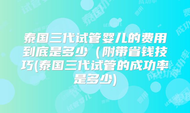 泰国三代试管婴儿的费用到底是多少（附带省钱技巧(泰国三代试管的成功率是多少)