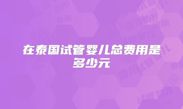 在泰国试管婴儿总费用是多少元