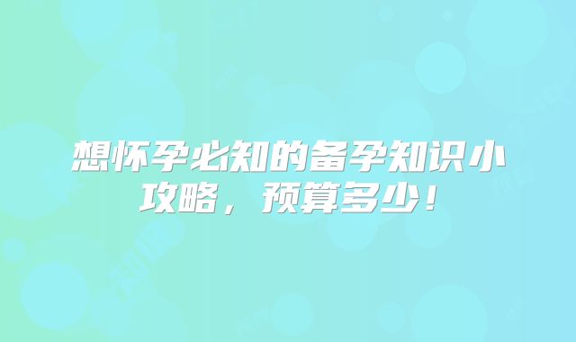 想怀孕必知的备孕知识小攻略，预算多少！