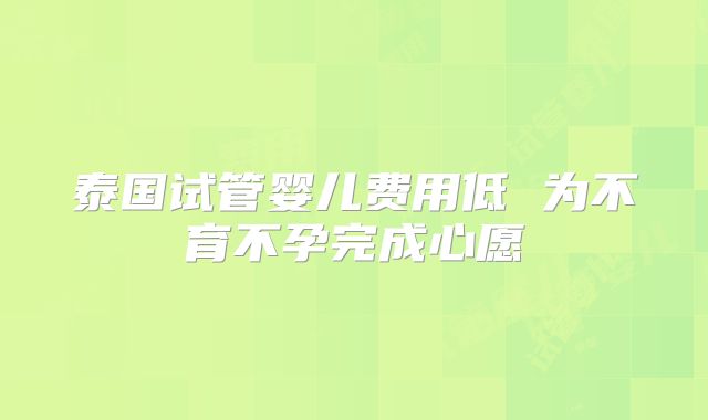 泰国试管婴儿费用低 为不育不孕完成心愿