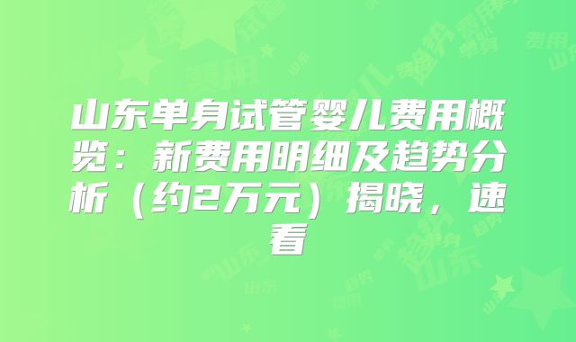 山东单身试管婴儿费用概览：新费用明细及趋势分析（约2万元）揭晓，速看