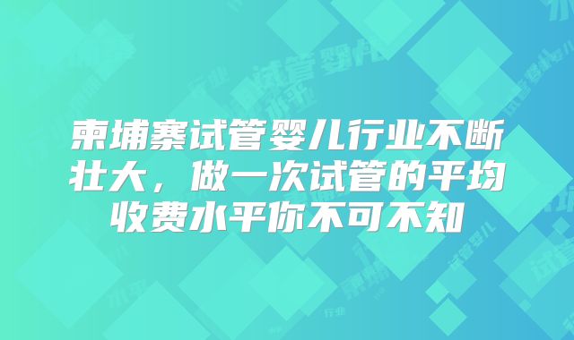 柬埔寨试管婴儿行业不断壮大,做一次试管的平均收费水平你不可不知