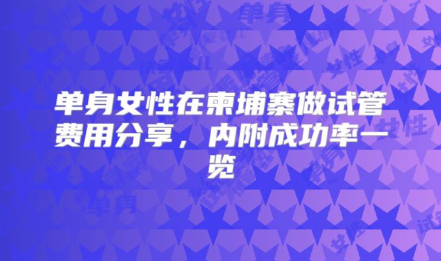 单身女性在柬埔寨做试管费用分享,内附成功率一览