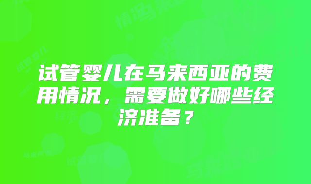 试管婴儿在马来西亚的费用情况,需要做好哪些经济准备?