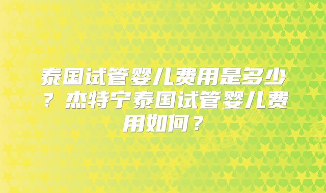 泰国试管婴儿费用是多少?杰特宁泰国试管婴儿费用如何?