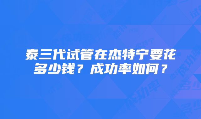 泰三代试管在杰特宁要花多少钱？成功率如何？
