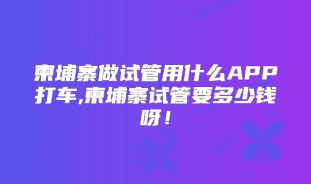 柬埔寨做试管用什么APP打车,柬埔寨试管要多少钱呀！