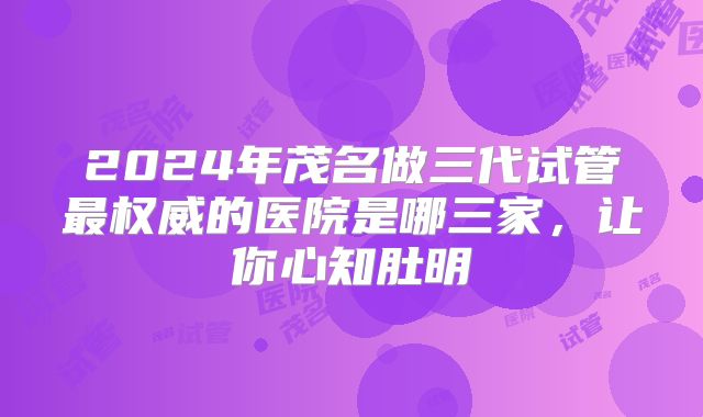2024年茂名做三代试管最权威的医院是哪三家,让你心知肚明