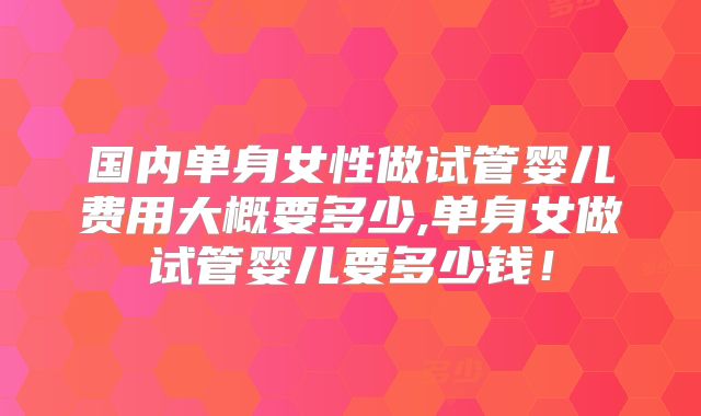 国内单身女性做试管婴儿费用大概要多少,单身女做试管婴儿要多少钱！