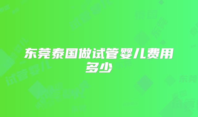 东莞泰国做试管婴儿费用多少