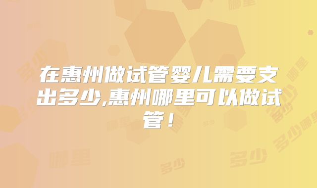 在惠州做试管婴儿需要支出多少,惠州哪里可以做试管!