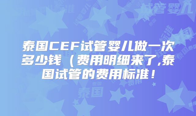 泰国CEF试管婴儿做一次多少钱（费用明细来了,泰国试管的费用标准！