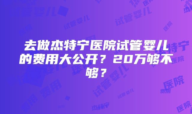 去做杰特宁医院试管婴儿的费用大公开？20万够不够？