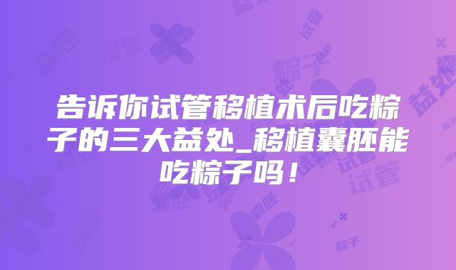 告诉你试管移植术后吃粽子的三大益处_移植囊胚能吃粽子吗!