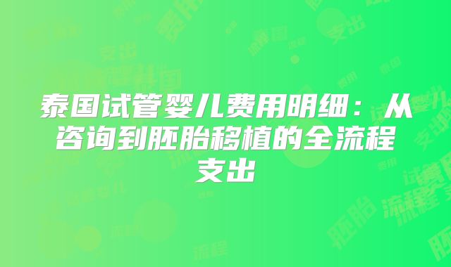 泰国试管婴儿费用明细：从咨询到胚胎移植的全流程支出