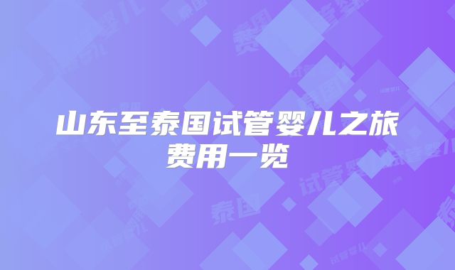 山东至泰国试管婴儿之旅费用一览