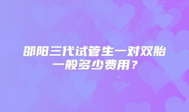 邵阳三代试管生一对双胎一般多少费用?