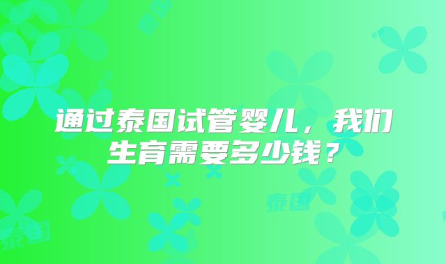 通过泰国试管婴儿，我们生育需要多少钱？