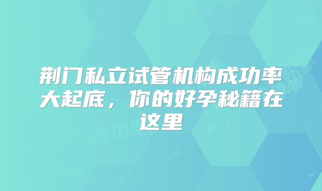 荆门私立试管机构成功率大起底,你的好孕秘籍在这里