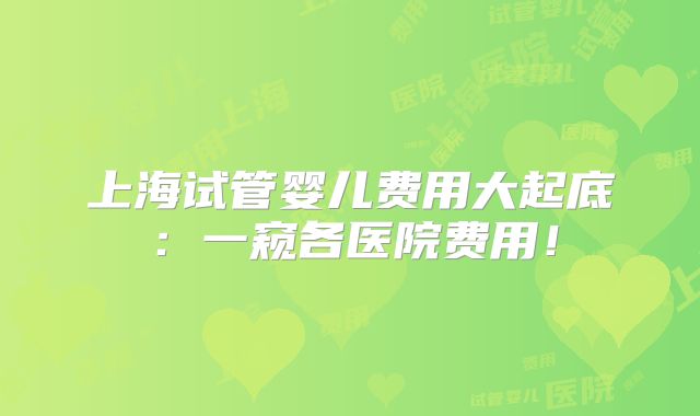 上海试管婴儿费用大起底：一窥各医院费用！