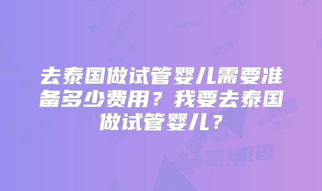 去泰国做试管婴儿需要准备多少费用？我要去泰国做试管婴儿？