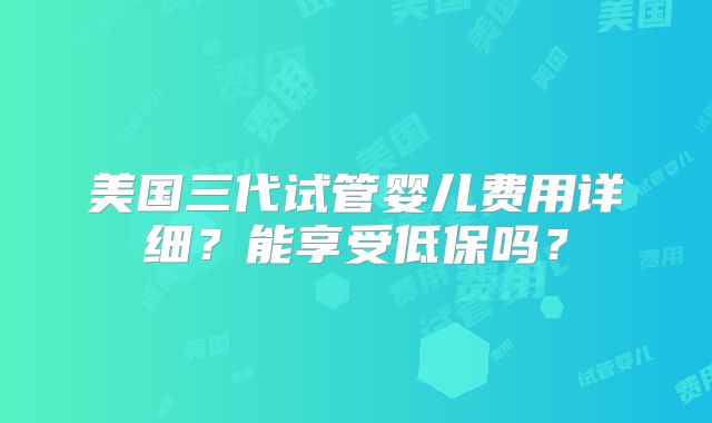 美国三代试管婴儿费用详细?能享受低保吗?