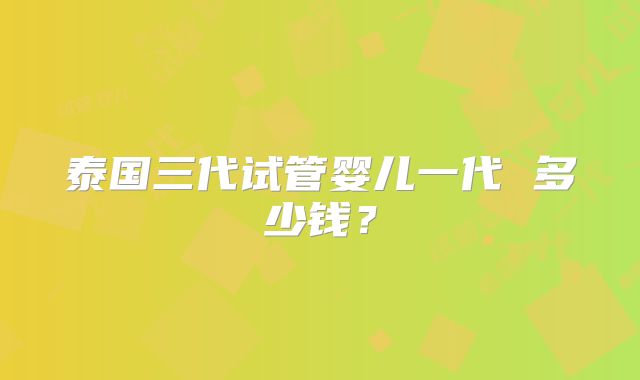 泰国三代试管婴儿一代 多少钱?