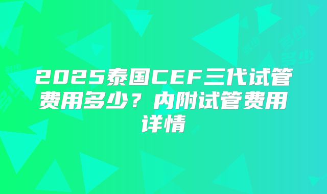 2025泰国CEF三代试管费用多少?内附试管费用详情