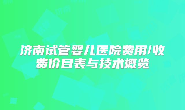 济南试管婴儿医院费用/收费价目表与技术概览